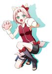  1girl animal_ears bike_shorts cat_ears green_eyes haruno_sakura nanji3 naruto open_mouth pink_hair solo 