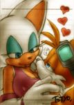  &lt;3 1boy 1girl :p aku_tojyo breasts cleavage colored covered_nipples erect_nipples furry heart miles_prower rouge_the_bat sega sonic_the_hedgehog tongue 