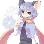  animal_ears capelet grey_hair kozakura_(dictionary) long_sleeves mouse_ears nazrin red_eyes scarf short_hair simple_background solo touhou 