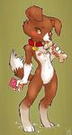 anthro anthrofied atryl blush bone breasts brown_eyes brown_fur canine collar condom dog female friendship_is_magic fur looking_at_viewer mammal my_little_pony nipples plain_background pussy solo tongue white_fur winona_(mlp) 