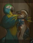  bearbun bird blue-gold_macaw blue-winged_kookaburra breasts duo female kookaburra macaw male nude parrot standing tu-tuki winged-arms winged_arms 