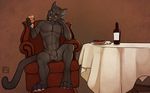  alcohol anthro balls beverage biceps big_muscles black_fur brown_eyes cat chair crixpix_adams drink feline flaccid fur grin looking_at_viewer male mammal muscles nude pawpads paws pecs penis pink_nose pose presenting sheath shot_glass sitting smile solo steak table teeth tsaiwolf whiskers wine 