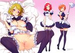  absurdres apron back bar_censor black_legwear blonde_hair blush breasts censored choker cum cum_on_body cum_on_lower_body cum_on_upper_body duster garter_straps garters gloves halftone halftone_background highres hoshizora_rin huge_filesize koizumi_hanayo large_breasts legs long_legs love_live! love_live!_school_idol_project maid maid_headdress medium_breasts multiple_girls navel nipples nishikino_maki ooyari_ashito open_clothes orange_hair pointless_censoring purple_eyes pussy red_hair saliva scan short_hair speech_bubble spread_legs sweat tears thighhighs thighs translation_request white_gloves yellow_eyes 