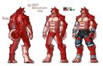  anthro back bandage belt biceps big_muscles black_nose bloody_reddawn bottomless butt canine chest claws clothing dog eyewear fliegen80s fur glasses green_eyes husky invalid_color male mammal model_sheet muscles necklace nude paws pecs plain_background pose presenting presenting_hindquarters red_fur scar sheath shorts solo standing sunglasses tan_fur toe_claws toned topless 