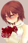  bad_id bad_pixiv_id bare_shoulders blush bouquet closed_mouth crossdressing crying crying_with_eyes_open elbow_gloves flower gloves halterneck inazuma_eleven inazuma_eleven_(series) kiyama_hiroto male_focus red_flower red_hair red_rose rose sakurapain6918 simple_background smile solo tears tsurime upper_body 