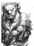  beads concept_art dougi gouki greyscale male_focus monochrome no_pupils official_art prayer_beads sketch solo street_fighter street_fighter_iv_(series) upper_body 