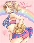  1girl ass blonde_hair breasts cheerleader juliet_starling lollipop_chainsaw midriff rainbow smile solo wink 