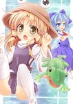  baku-p blonde_hair blue_eyes blue_hair blush bow cirno crossed_arms dress frog hair_bow hair_ribbon hat long_sleeves looking_at_viewer moriya_suwako multiple_girls open_mouth puffy_sleeves ribbon shirt short_sleeves skirt skirt_set smile thighhighs touhou turtleneck vest white_legwear wide_sleeves yellow_eyes 