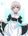  alternate_costume apron blue_eyes enmaided inaka_keikou maid maid_headdress male_focus otoko_no_ko short_hair silver_hair skirt_hold solo totsuka_saika yahari_ore_no_seishun_lovecome_wa_machigatteiru. 