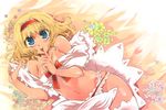  alice_margatroid bare_shoulders blonde_hair blue_eyes breasts capelet cross_eyed flower hairband medium_breasts navel short_hair solo tongue tongue_out touhou yuu_(kfc) 