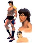  abs alternate_costume black_hair blood boxing_gloves concept_art enter_the_dragon fei_long flats greaves ikeno_daigo male_focus multiple_views muscle official_art parody scar shirtless shorts street_fighter street_fighter_iv_(series) 