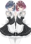  blue_hair blush dresses duo maid maid_clothes pink_hair ram_(re:zero) re:zero_kara_hajimeru_isekai_seikatsu rem_(re:zero) sister smile 