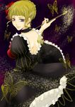  bare_back beatrice blonde_hair blue_eyes bug butterfly choker dress flower frills hair_bun hair_flower hair_ornament insect kiseru kyouji13 looking_back pipe rose smile umineko_no_naku_koro_ni wide_sleeves 