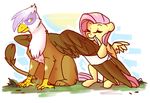  beak duo equine eyes_closed female feral fluttershy_(mlp) friendship_is_magic gilda_(mlp) gryphon hair horse long_hair looking_back mammal my_little_pony pegasus pink_hair pony unknown_artist wings wounded yellow_eyes 