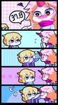  bad_id bad_pixiv_id blonde_hair border chibi comic fever horn hoshiguma_yuugi maigonori-yayume mizuhashi_parsee multiple_girls polka_dot polka_dot_background silent_comic striped striped_background touhou vertical-striped_background vertical_stripes 