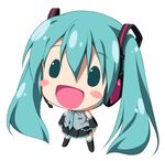  :d blush_stickers chibi detached_sleeves green_eyes green_hair hatsune_miku headset long_hair natsuhime_yuran necktie open_mouth simple_background skirt smile solo thighhighs twintails very_long_hair vocaloid white_background 