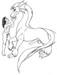  balls dragon duo erection eye_contact feral gay humanoid_penis male mane monochrome nude orc penis plain_background raised_arm scalie sheath side_view standing tusk unknown_artist 