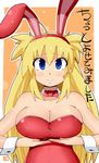  animal_ears blonde_hair blue_eyes bow bowtie breasts bunny_ears bunnysuit cleavage detached_collar large_breasts long_hair momo_(fruits_box) original solo translation_request twintails wrist_cuffs 