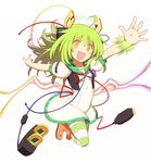  bad_id bad_pixiv_id boots dress electricity green_hair hair_ornament highres looking_at_viewer matanonki original outstretched_arms pantyhose plug solo spread_arms striped striped_legwear usb wire yellow_eyes 