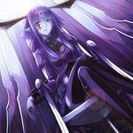  chair duel_monster fortune_lady_dark long_hair pointy_ears purple_eyes purple_hair sukumo_(kemutai) thighhighs wings yu-gi-oh! yuu-gi-ou_duel_monsters 