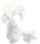  artoria_pendragon_(all) braid fate/stay_night fate_(series) french_braid gothic_lolita hair_ribbon lolita_fashion monochrome ribbon saber_alter short_hair solo traditional_media tusia watercolor_(medium) yellow_eyes 