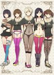  areolae black_hair blonde_hair blush bodystocking boots braid breasts brown_hair fukuzawa_yumi garter_belt hasekura_rei high_heels large_breasts lineup long_hair looking_at_viewer maria-sama_ga_miteru mizuryuu_kei multiple_girls navel nijou_noriko ogasawara_sachiko panties purple_panties school_uniform serafuku shimazu_yoshino short_hair smile spider_web_print thighhighs toeless_boots toenail_polish twin_braids twintails underboob underwear yellow_panties 