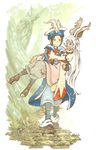  1boy 1girl animal_ears blue_mage brown_eyes brown_hair bunny_ears coat dark_skin final_fantasy final_fantasy_tactics_a2 final_fantasy_tactics_advance hug long_hair short_hair smile square_enix viera white_hair white_mage 