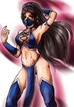  1girl black_hair breasts kitana large_breasts long_hair midriff mortal_kombat solo 