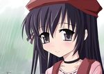  beret black_eyes black_hair blush eyex hat long_hair looking_at_viewer shihou_matsuri smile sola solo tareme upper_body very_long_hair visible_ears 