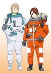  artist_request blonde_hair brown_eyes brown_hair helmet multiple_girls nono_(planetes) planetes short_hair spacesuit tanabe_ai yellow_eyes 