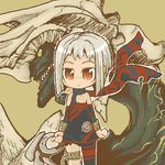  artist_request asymmetrical_clothes bare_shoulders chibi detached_sleeves dragon dress flat_chest gun lowres orta panzer_dragoon panzer_dragoon_orta red_eyes scarf short_hair silver_hair solo strapless strapless_dress tube_dress weapon 