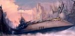  absurdres aircraft airplane airship battlement biplane bridge castle city copyright_request defensive_wall gun highres multiple_boys okita ship soldier tower wall watercraft weapon 