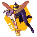  antennae bee_girl breasts flying insect_girl kon_(kdash) large_breasts monster_girl pantyhose purple_hair q-bee short_hair solo vampire_(game) wings 