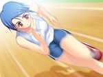  blue_hair dutch_angle game_cg motion_blur nishizaki_eimu non-web_source red_eyes ren'ai_byou running short_hair solo takaoka_misaki 