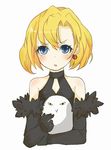  :o ako_(clover01) artemis_(junketsu_no_maria) artemis_(junketsu_no_maria)_(bird) bad_id bad_pixiv_id bird blonde_hair blue_eyes blush earrings elbow_gloves gloves jewelry junketsu_no_maria maria_(junketsu_no_maria) owl short_hair solo 