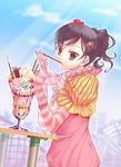  33paradox bad_id bad_pixiv_id elbow_gloves food gloves ice_cream katekyo_hitman_reborn! miura_haru parfait pocky solo striped striped_gloves 