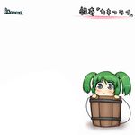  bucket green_hair hair_bobbles hair_ornament haty in_bucket in_container kisume lowres short_hair solo touhou translation_request twintails wooden_bucket 