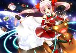  bad_id bad_pixiv_id bare_shoulders bell boots bow brown_eyes child christmas detached_sleeves gift ground_vehicle hair_bow headphones hover_bike koi_(koisan) motor_vehicle original pink_hair sack santa_costume scooter solo thigh_boots thighhighs twintails 
