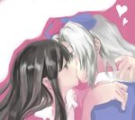  black_hair couple grey_hair hat heart houraisan_kaguya kiss mosuke multiple_girls pink_eyes touhou yagokoro_eirin yuri 