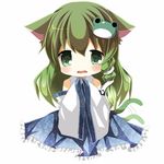  animal_ears bad_id bad_pixiv_id blush cat_ears chibi chiruku detached_sleeves green_eyes green_hair kemonomimi_mode kochiya_sanae open_mouth simple_background solo tail touhou wavy_mouth 