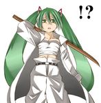  1girl bad_id bad_pixiv_id green_eyes green_hair hane_(hanegoya) hatsune_miku long_hair sarashi solo sword twintails very_long_hair vocaloid weapon 