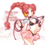  amazons_quartet bikini bindi bishoujo_senshi_sailor_moon choker ear_covers engrish long_hair lowres midriff multi-tied_hair navel pauldrons ranguage red_eyes red_hair shirataki_kaiseki skirt smile solo swimsuit thank_you vesves_(sailor_moon) whip 