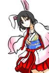  akarei_(red_spooky) animal_ears black_hair brown_eyes bunny_ears japanese_clothes kara_no_kyoukai kimono obi pleated_skirt rojiura_satsuki:_chapter_heroine_sanctuary ryougi_shiki sash short_hair skirt solo 