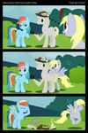  2013 blonde_hair blue_body bush comic completely_missing_the_point cutie_mark day derp derpy_hooves_(mlp) diegotan equine eyes_closed facepalm female feral friendship_is_magic grass gray_body green_eyes grey_body hair happy hat hi_res hole horse laugh male mammal microphone multi-colored_hair my_little_pony original_character outside pegasus pony purple_eyes rainbow_hair sky smile text tree unknown_character wings yellow_eyes 