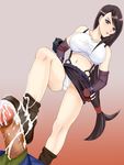  black_hair cum cum_on_body cum_on_lower_body feet final_fantasy final_fantasy_vii footjob kyaradon long_hair no_shoes panties penis red_eyes sock_on_penis sockjob socks tifa_lockhart underwear white_panties 