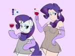  blue_eyes breasts clothing duo equine eyeshadow female feral friendship_is_magic hair half-closed_eyes hi_res horn horse human humanized makeup mammal mrwes326 my_little_pony plain_background pony purple_hair rarity_(mlp) smile unicorn 