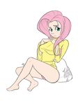  breasts clothing female fluttershy_(mlp) friendship_is_magic green_eyes hair hi_res human humanized mrwes326 my_little_pony pink_hair plain_background solo 