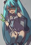  aqua_eyes aqua_hair blush detached_sleeves hatsune_miku highres long_hair lr. necktie no_pants open_mouth panties solo spring_onion thighhighs twintails underwear very_long_hair vocaloid 