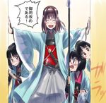  blush closed_eyes girls_und_panzer gotou_moyoko hakama haori headband japanese_clothes killing-inthe-name kondou_taeko konparu_nozomi multiple_girls naginata polearm shinsengumi short_hair smile sono_midoriko sword translation_request weapon 