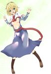  alice_margatroid blonde_hair boots cape green_eyes hairband open_clothes open_hand solo takara_akihito touhou 